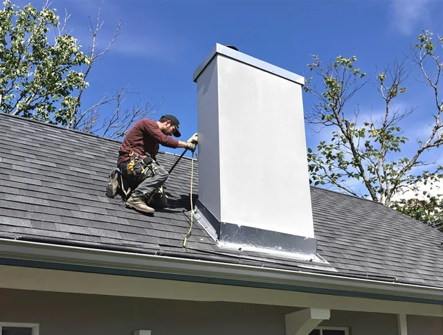 Carson Chimney Sweep team member finishing chimney construction in Carson, CA